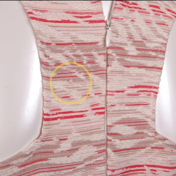 AS by DF Woven Short Dress Halter Neck Stretch Mesh Side Panel Cream Red Tan - Picture 7 of 9